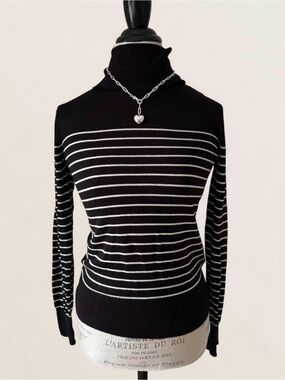 H&M Black and White Striped Turtleneck Sweater